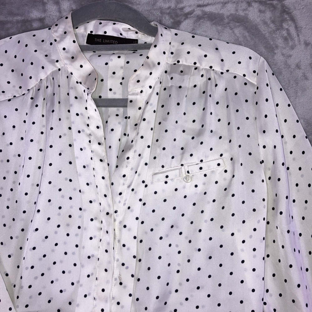 The Limited Womens M White Black Polka Dot Blouse Mandarine Collar Classic